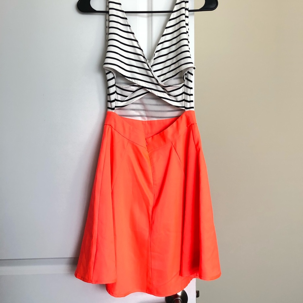 Neon coral back cutout summer dress